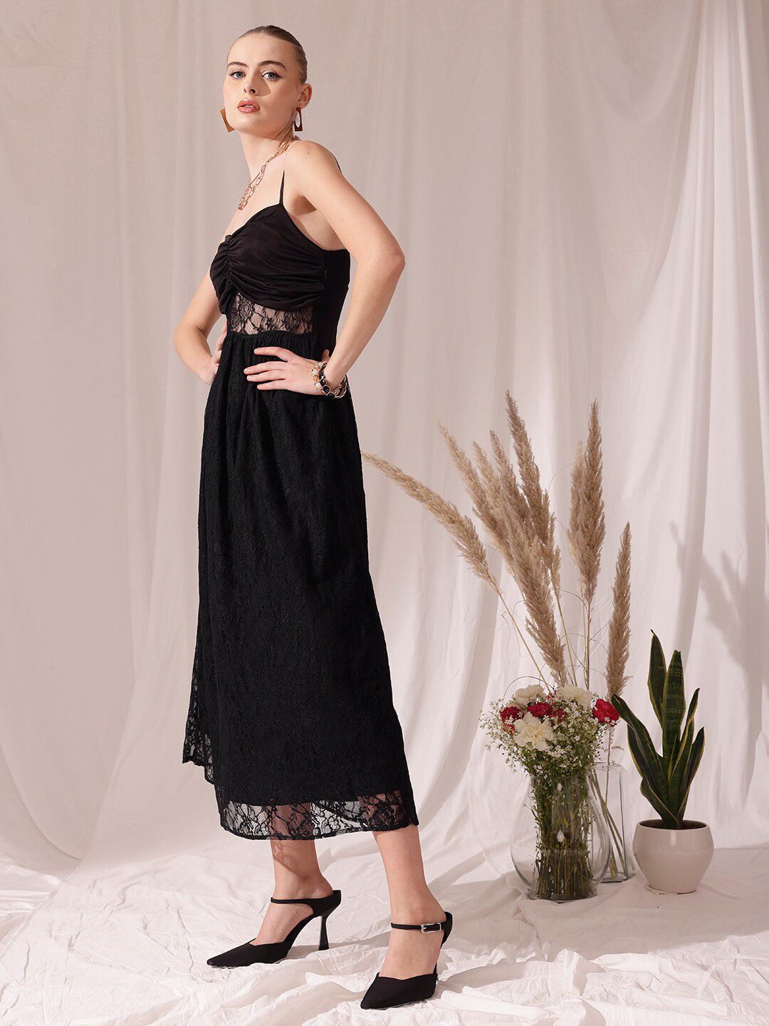 STREET 9 Shoulder Straps Print Lace Sheath Dress