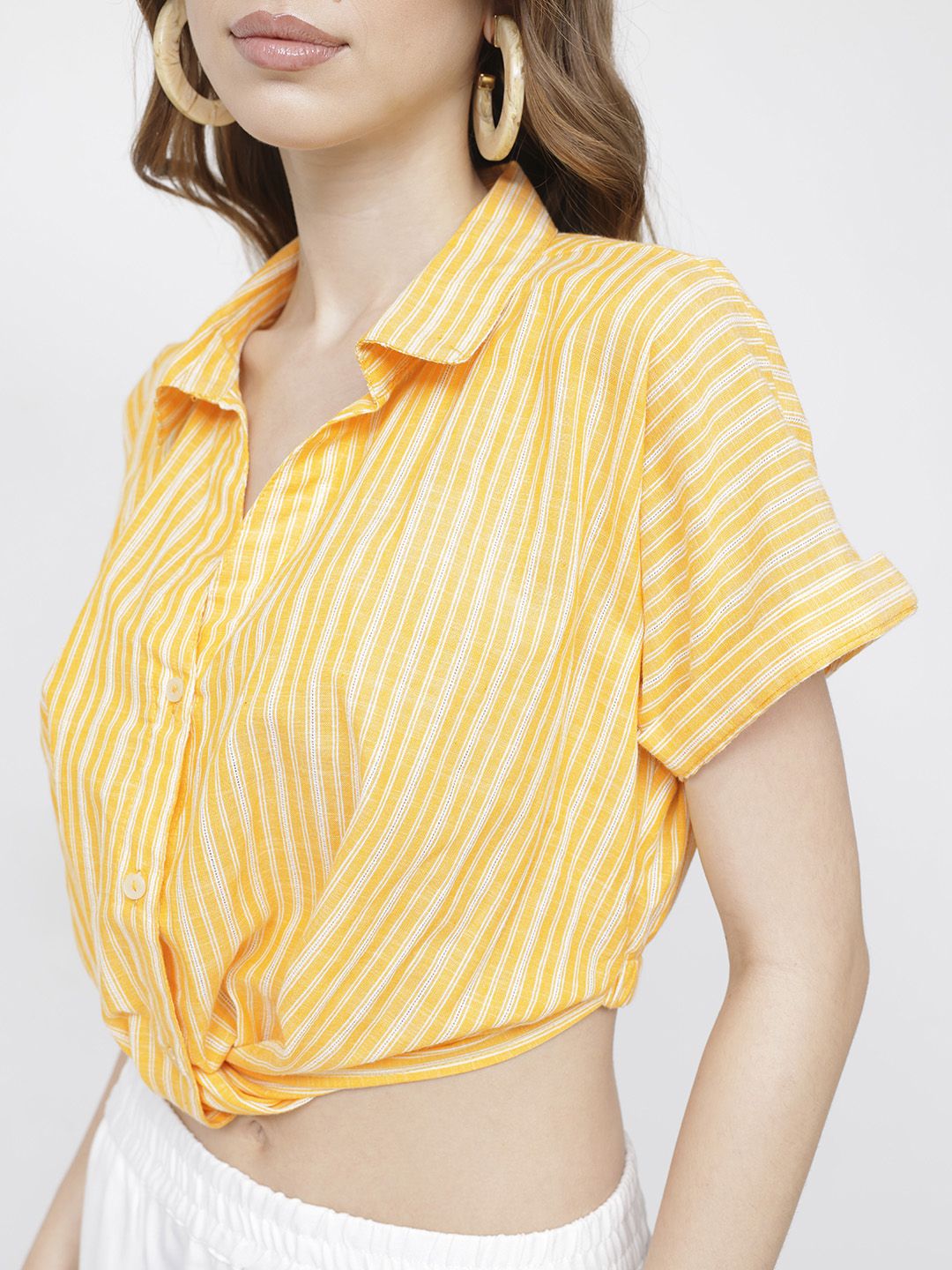 DressBerry Timeless Stripe Twisted Crop Shirt