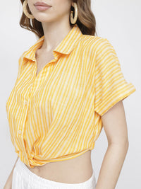 DressBerry Timeless Stripe Twisted Crop Shirt