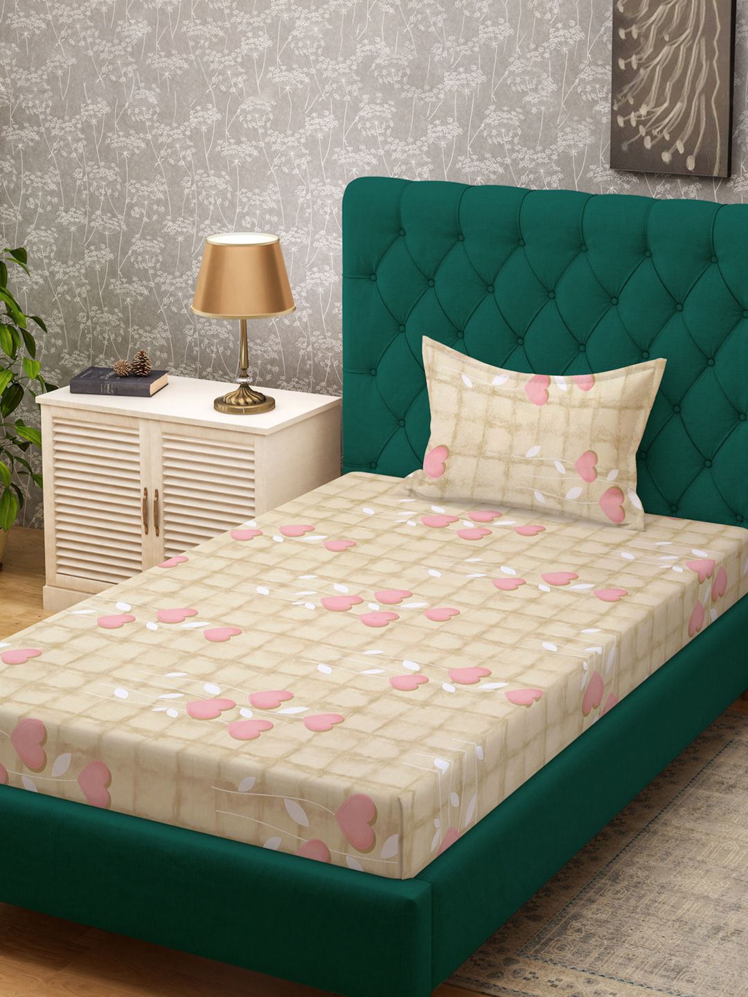 KLOTTHE Pink Floral Printed Pure Cotton Dilengkapi 400 TC Single Cadar Dengan Sarung Bantal