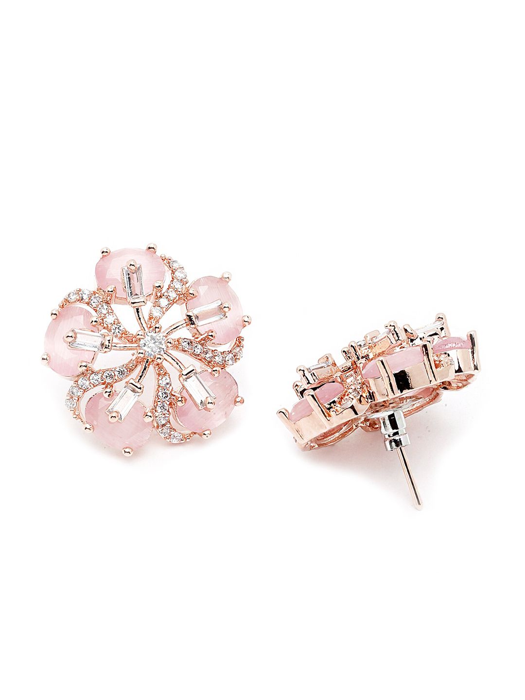 Karatcart Rose Gold Plated Pink Floral Studs Antings