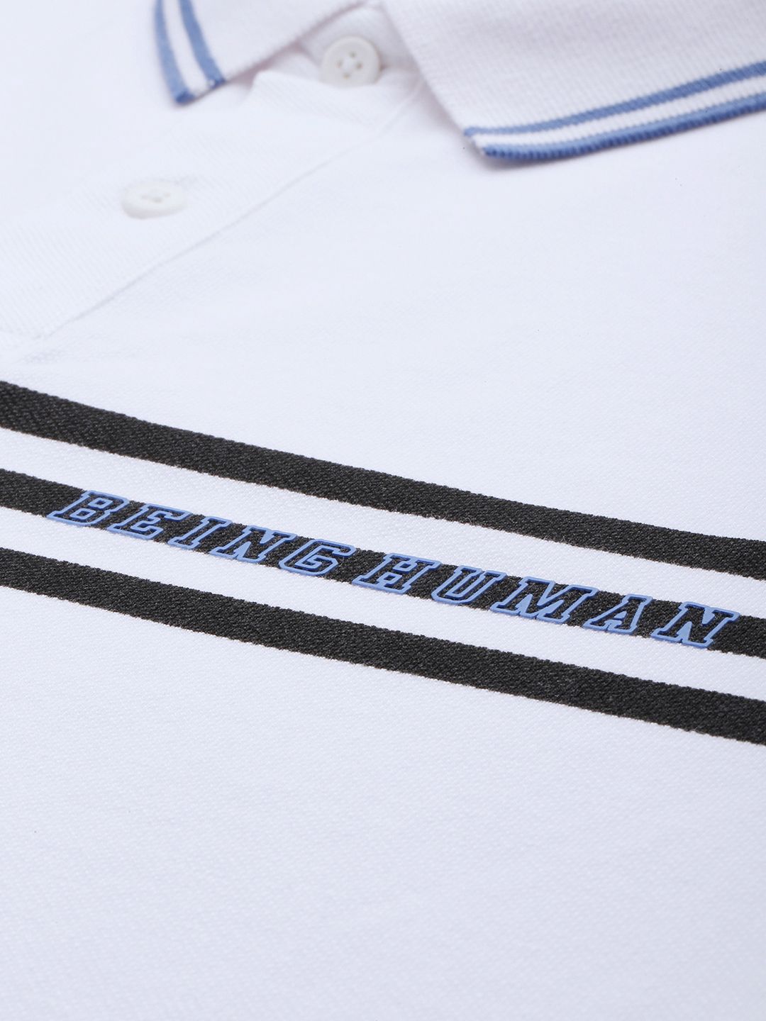 Being Human Striped Polo Collar Pure Cotton T-shirt