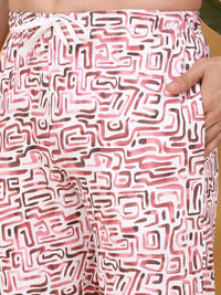 Sweet Dreams Pink & White Abstract Printed Round Neck Night suit