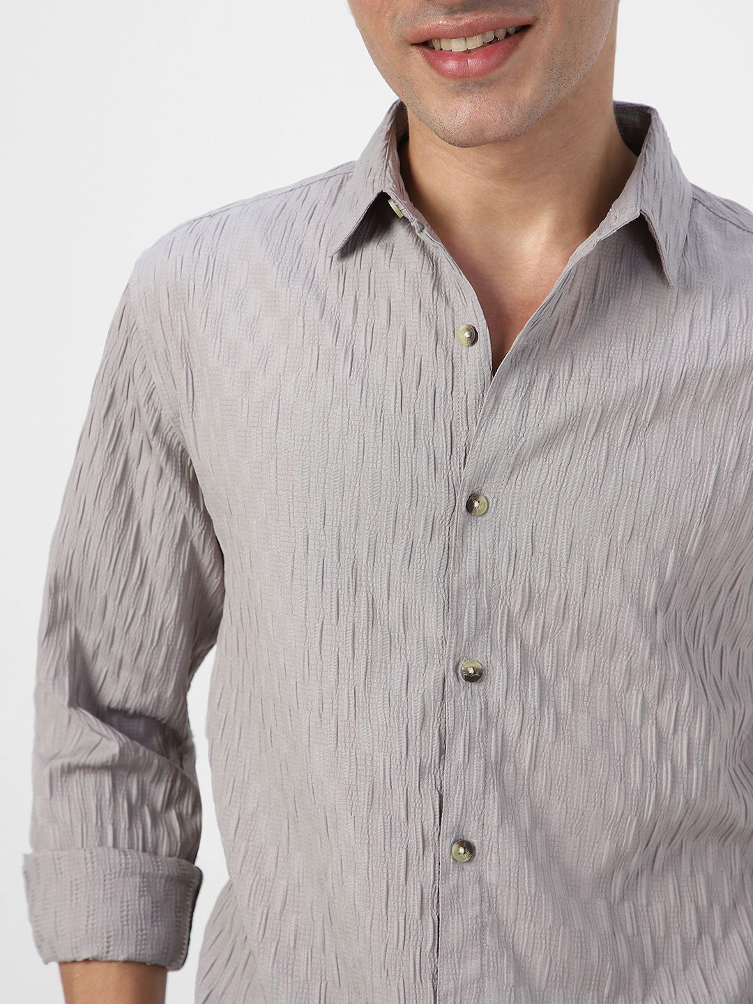 Urbano Fashion Men Spread Collar Textured Cotton Casual Shirt