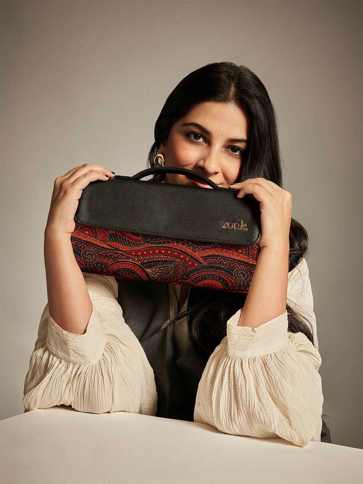 ZOUK Rhea Kapoor Pithora Artistry Textured Water Resistant Jute Envelope Clutch