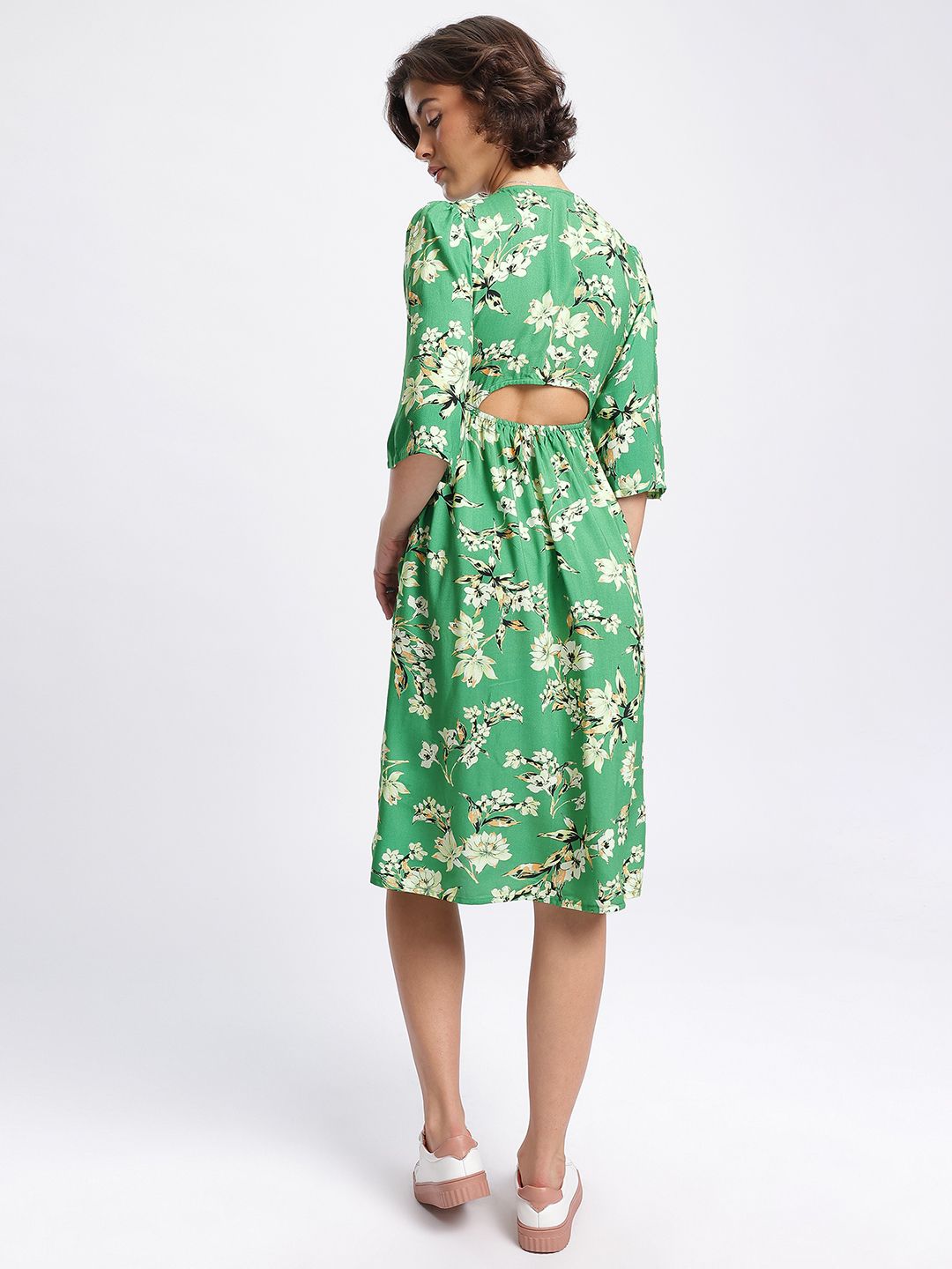 DressBerry Floral Fantasy Cut-Out Midi A-Line Dress