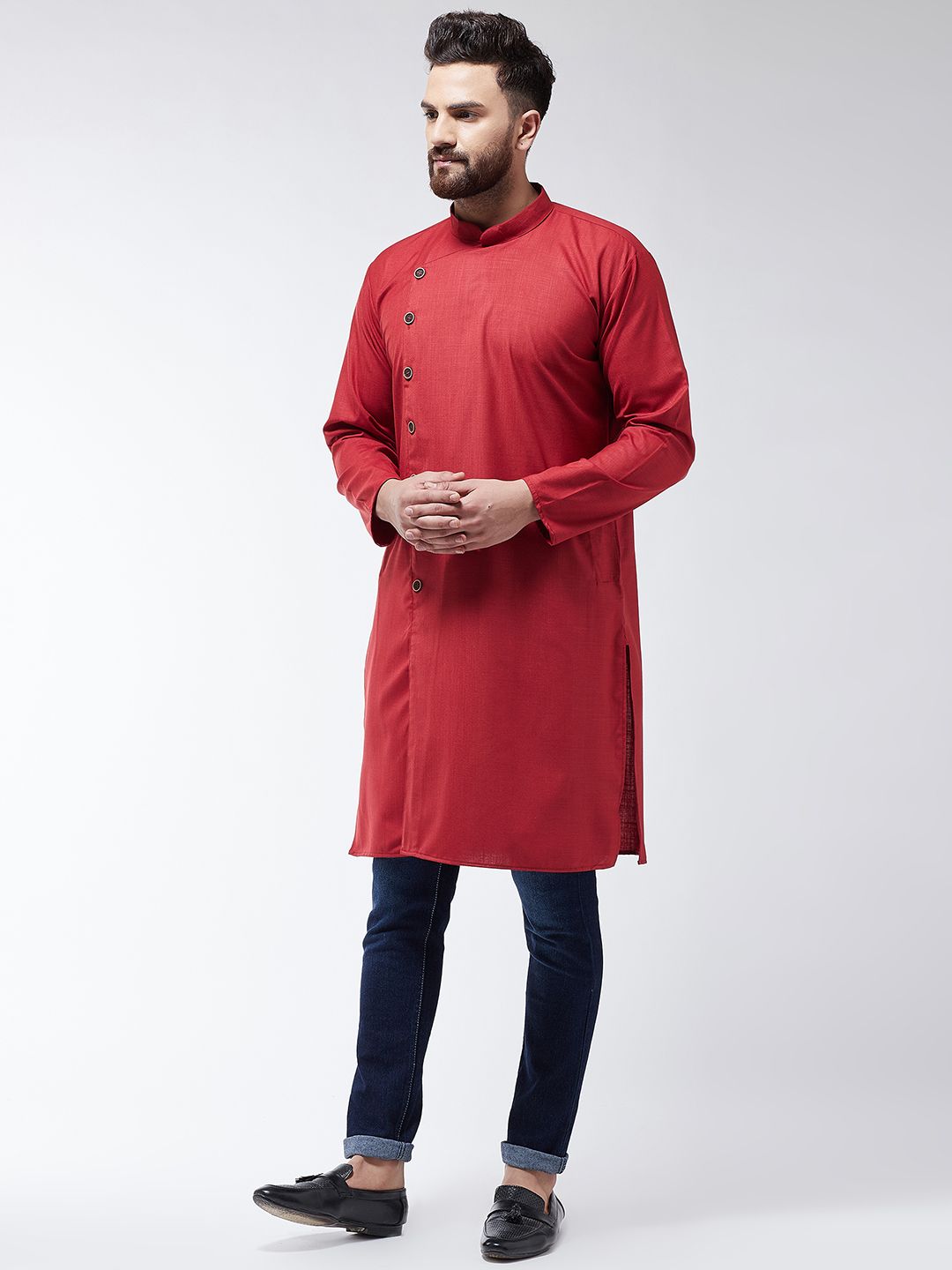 SOJANYA Men Maroon Solid Straight Kurta