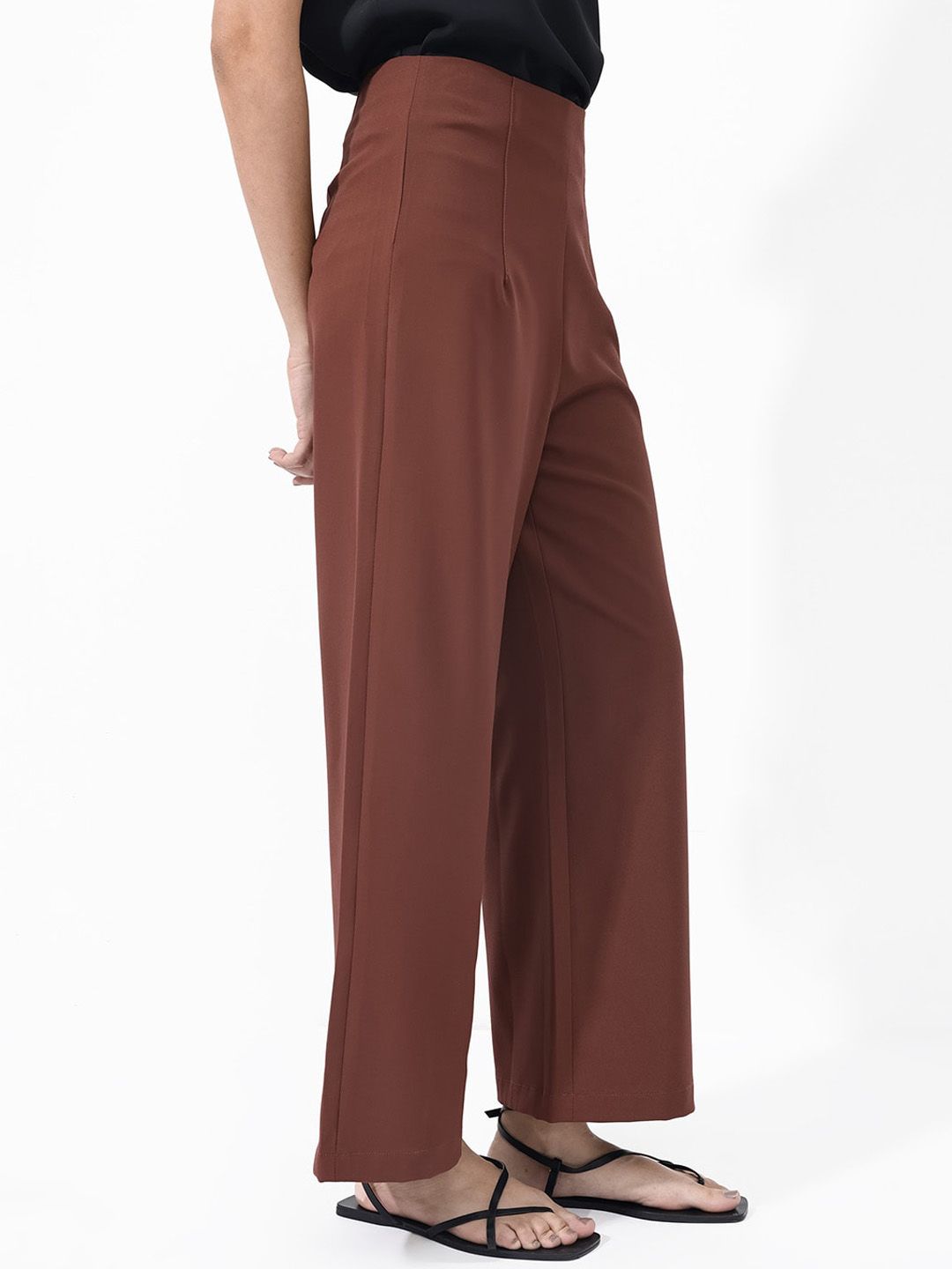 RAREISM Women Flared High-Rise Parallel Cotton Trousers