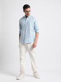 THE BEAR HOUSE Slim Fit Striped Spread Collar Cotton Casual Shirt