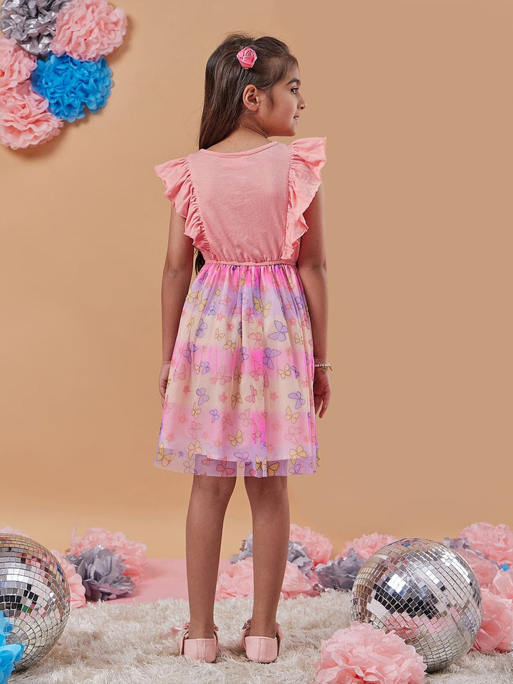 pspeaches Girls Conversational Printed Net Fit & Flare Dress