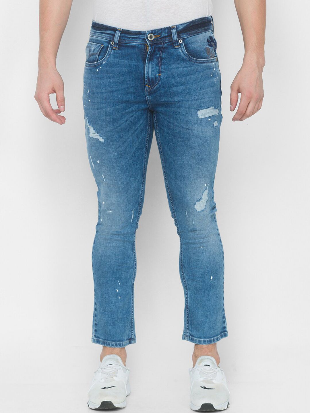 SPYKAR Men Blue Slim Fit Highly Distressed Light Fade Jeans