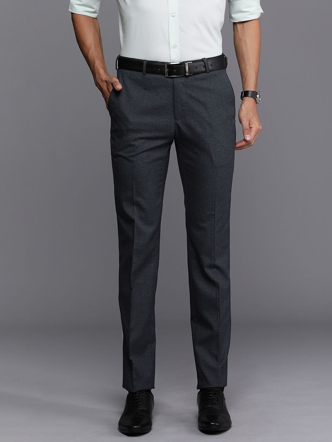 Raymond Men Checked Slim Fit Formal Trousers