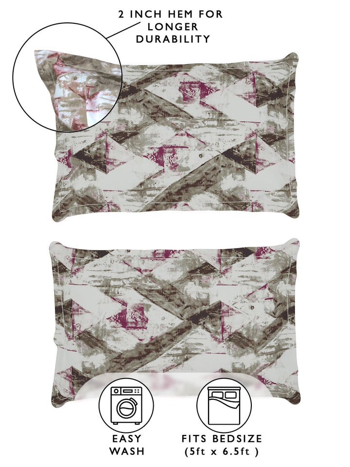Story@home Arena Brown & Grey Printed 180 TC Queen Bedsheet & 2 Pillow Covers