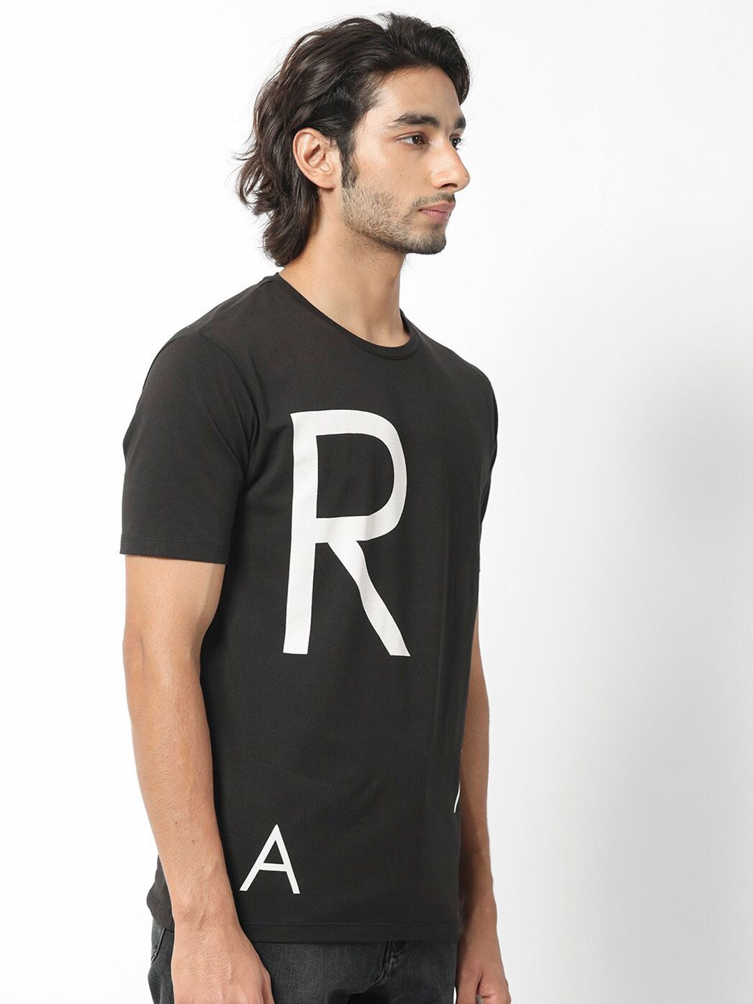 RARE RABBIT Men Drover Typography Printed Slim Fit Cotton T-Shirt