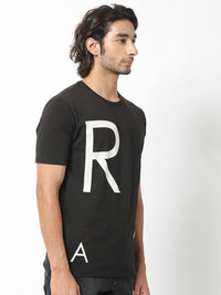 RARE RABBIT Men Drover Typography Printed Slim Fit Cotton T-Shirt