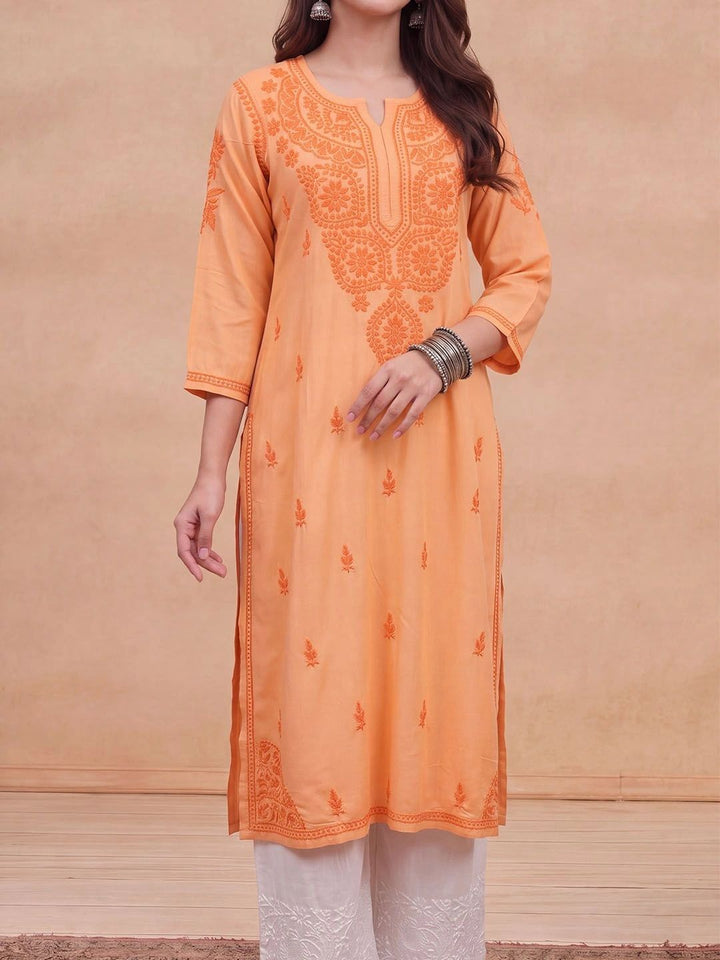 Rumah Wanita Chikankari Motif Etnik Sulam Benang Kerja Kurta