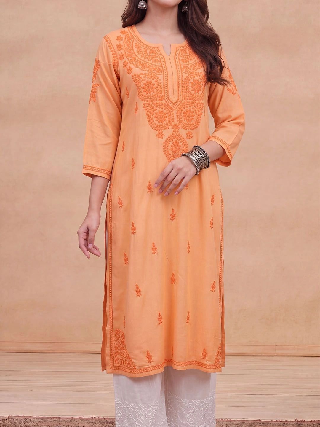 Rumah Wanita Chikankari Motif Etnik Sulam Benang Kerja Kurta