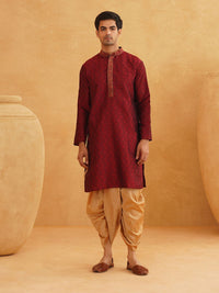 SOJANYA Men Maroon Woven Design Straight Kurta