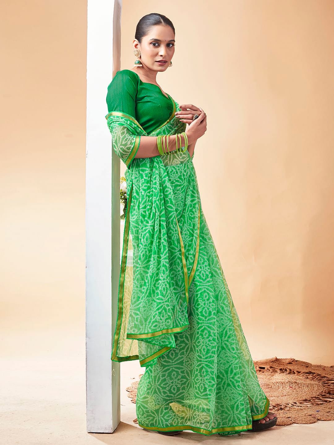 KALINI Bandhani Zari Pure Chiffon Bandhani Saree