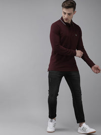 THE BEAR HOUSE Men Maroon Polo Collar Cuffed Sleeves Cotton Applique Slim Fit T-shirt