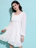 Tokyo Talkies Cream Self Design Pleated Fit &amp; Flare Midi Dress