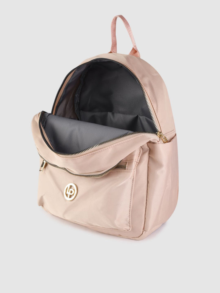 Lino Perros Women Peach-Coloured Solid Laptop Backpack