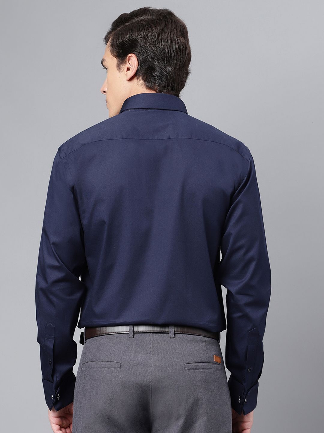 Hancock Men Nayy Blue Solid French Cuff Pure Cotton Slim Fit  Formal Shirt