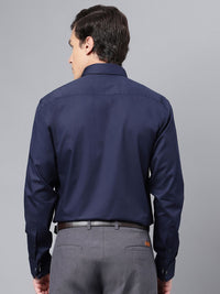 Hancock Men Nayy Blue Solid French Cuff Pure Cotton Slim Fit  Formal Shirt
