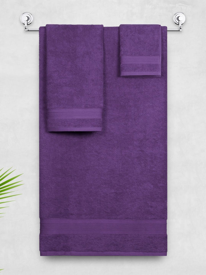 MYTRIDENT Soft Comfort Purple 3 Pieces Pure Cotton 500 GSM Towel Set