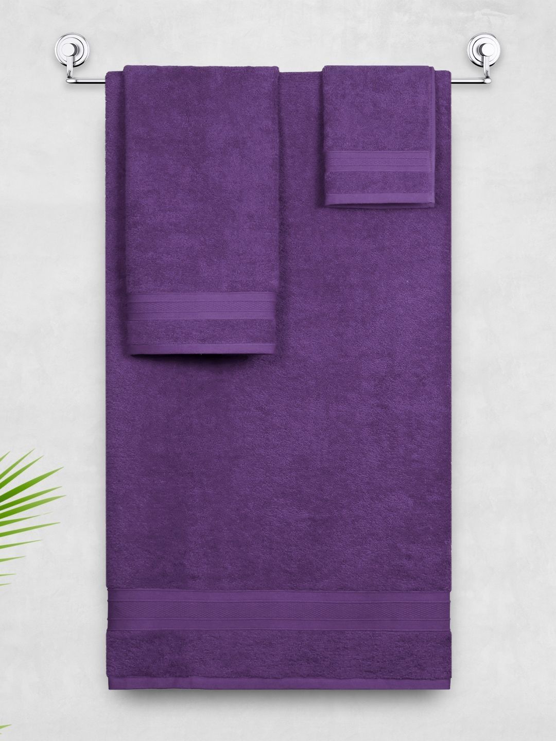 MYTRIDENT Soft Comfort Purple 3 Pieces Pure Cotton 500 GSM Towel Set