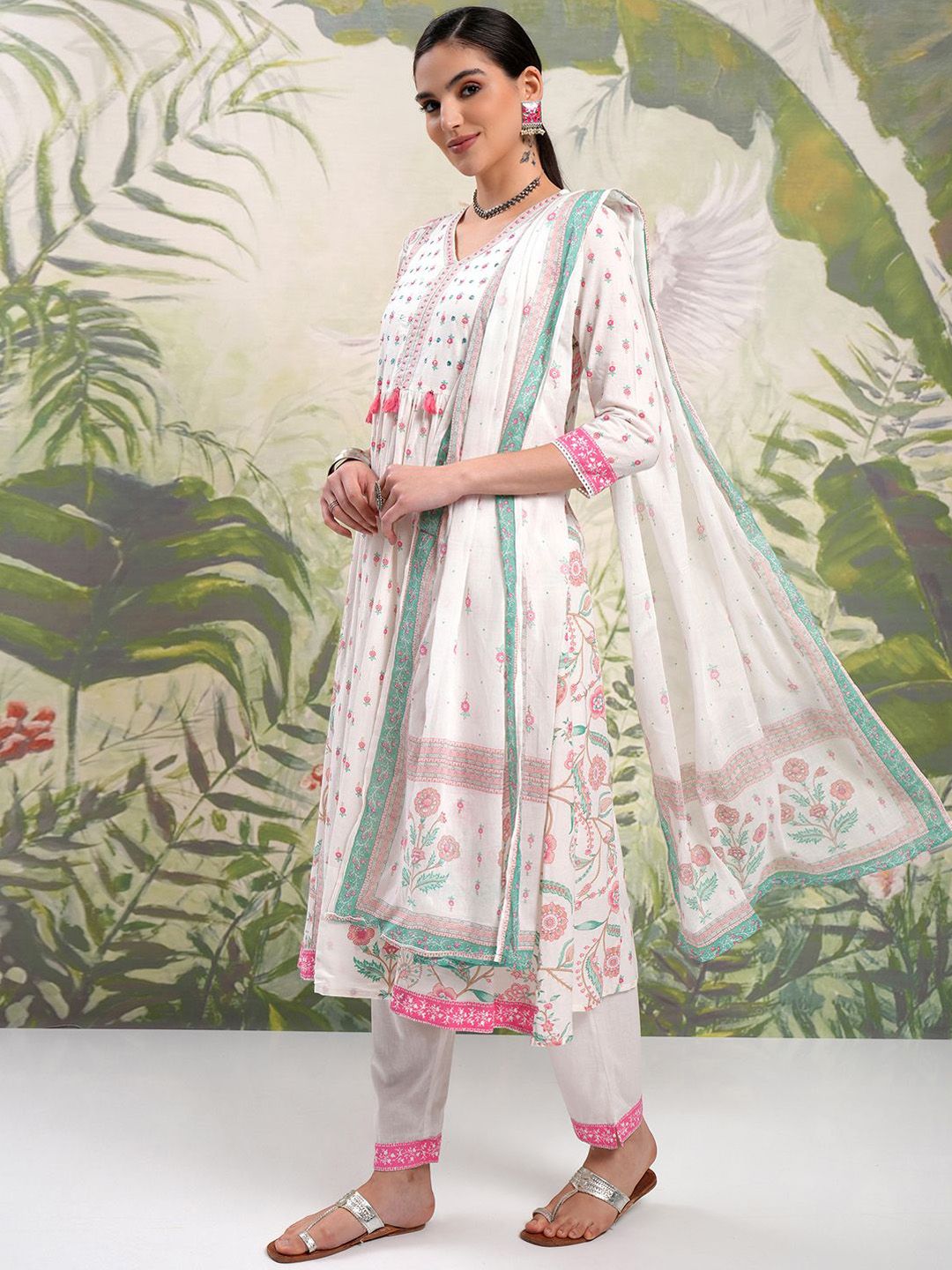 Vishudh Floral Printed Regular Pure Cotton Kurta with Trouser & Dupatta