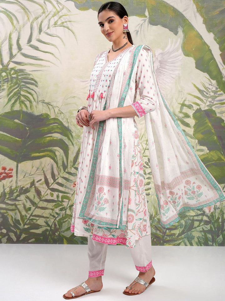 Vishudh Floral Printed Regular Pure Cotton Kurta with Trouser & Dupatta