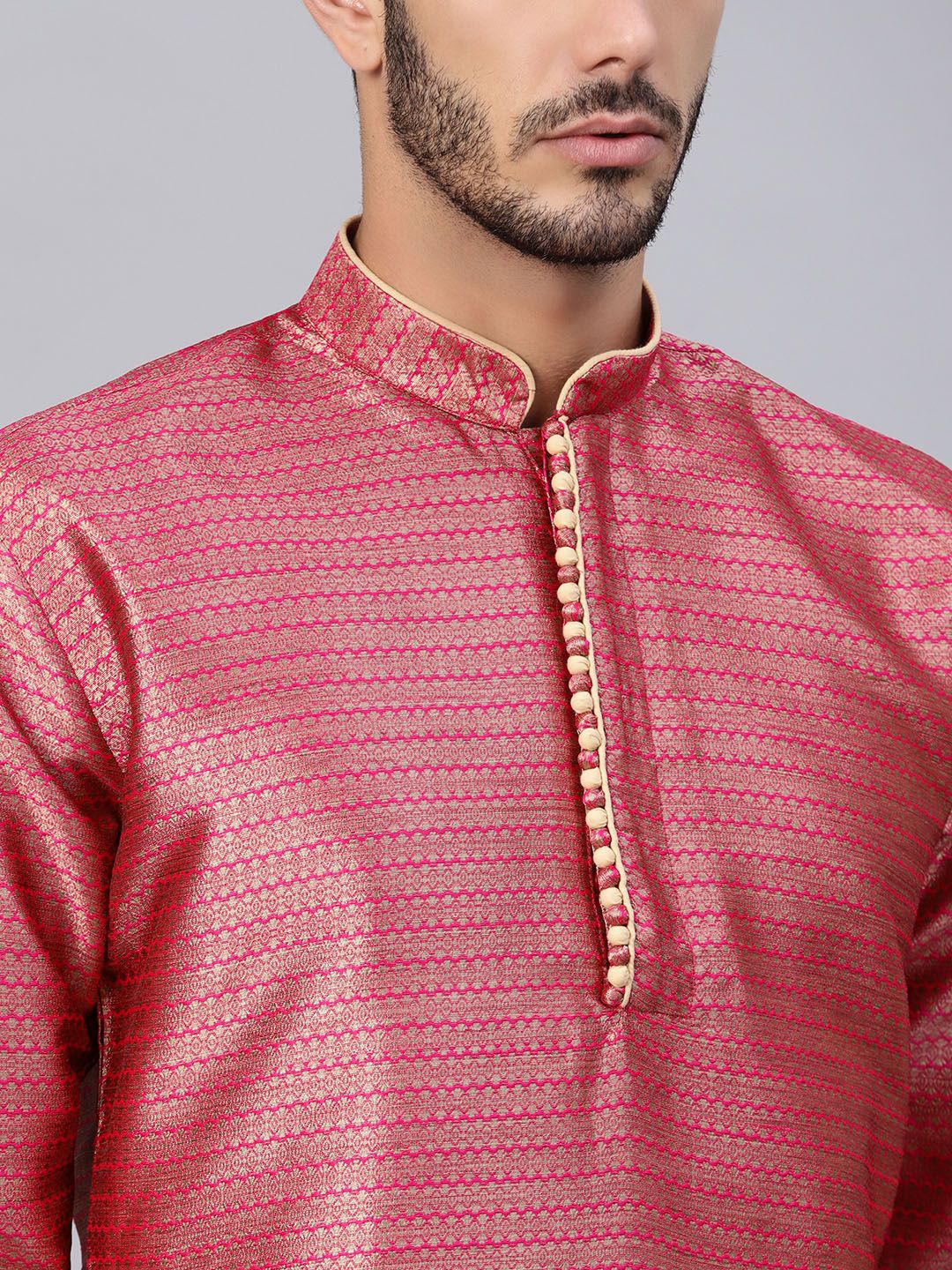 SOJANYA Men Pink Woven Design Straight Kurta