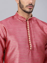 SOJANYA Men Pink Woven Design Straight Kurta