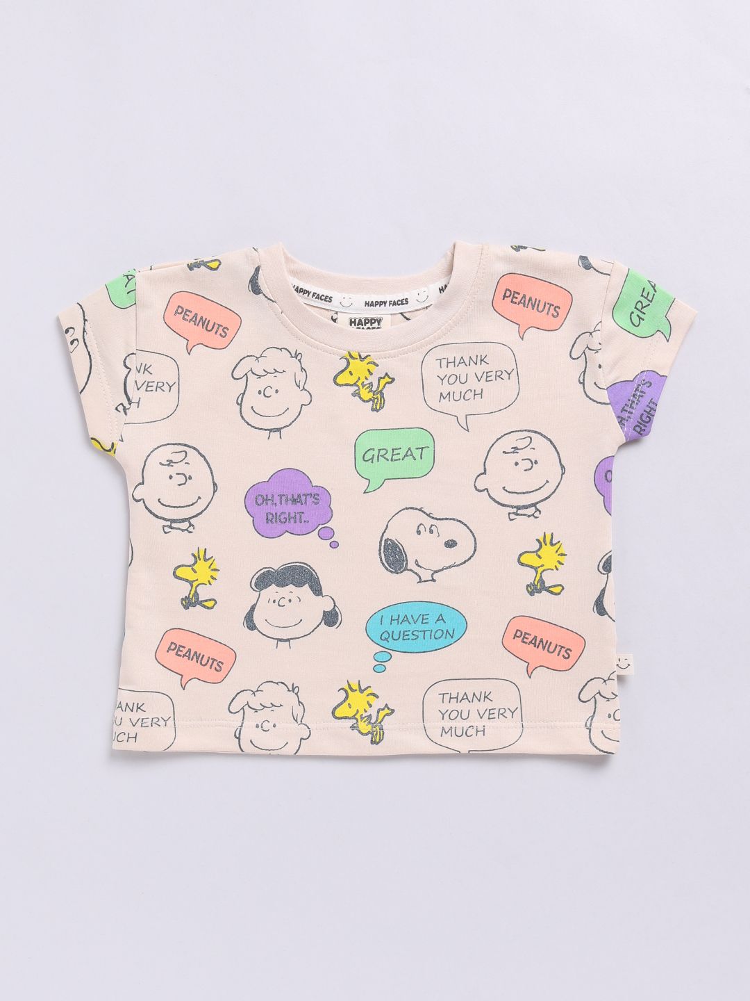Happy Faces Girls Peanuts Printed Pure Cotton T-shirt with Shorts