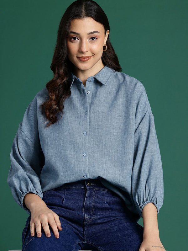 DressBerry Pure Cotton Drop-Shoulder Sleeve Shirt