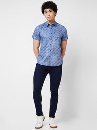 SPYKAR Spread Collar Short Sleeves Geometric Printed Cotton Casual Shirt