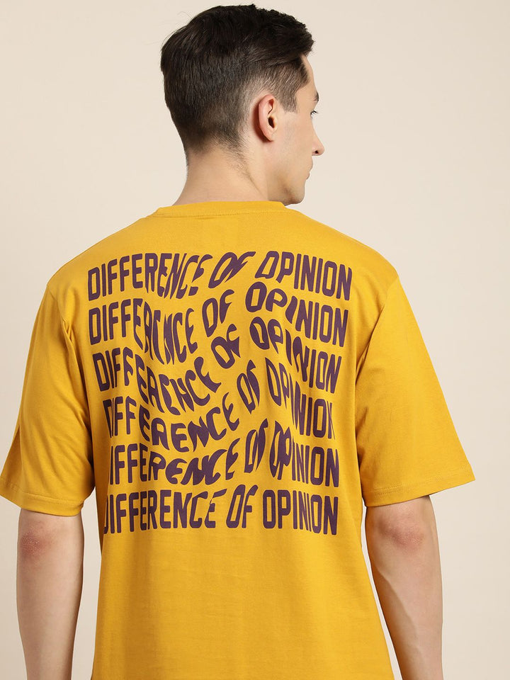 Difference of Opinion Men Mustard Yellow & Coffee Brown Back Print Oversized Cotton Tshirt