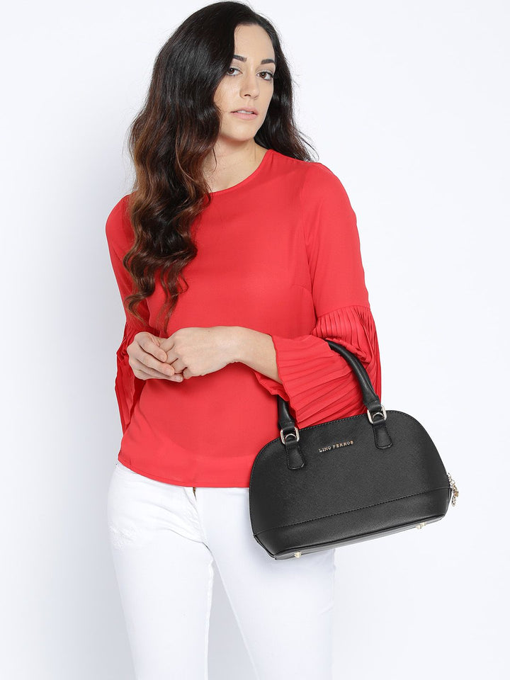 Lino Perros Black Solid Handheld Bag with Detachable Sling Strap