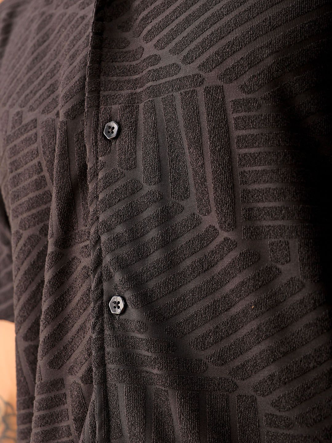 The Indian Garage Co Men Slim Fit Textured Terry Knit Resortwear Shirt