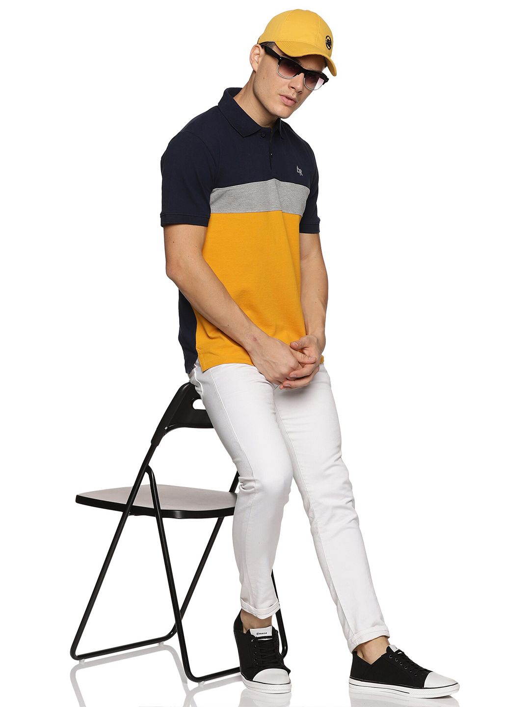 ADRO Colourblocked Cotton Polo Collar T-shirt