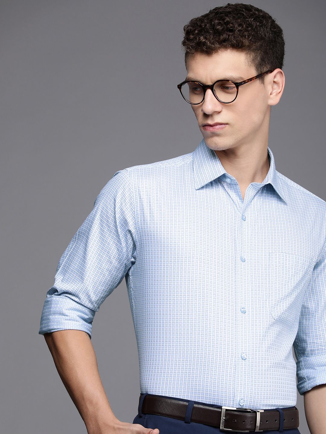 Raymond Slim Fit Self Checked Opaque Pure Cotton Formal Shirt