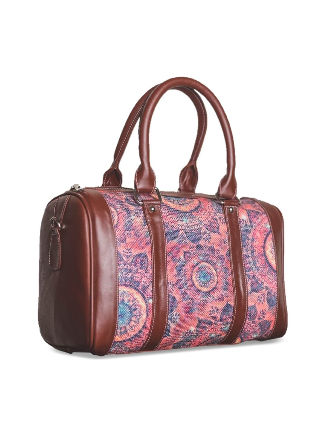 ZOUK Women Pink Printed Handicraft Fabric and Vegan Leather Handbag