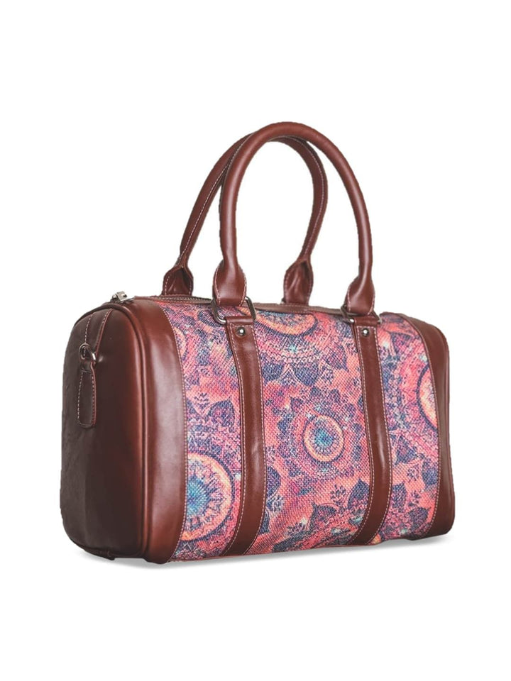 ZOUK Women Pink Printed Handicraft Fabric and Vegan Leather Handbag