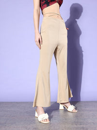 Dressberry Women Earthy Beige Waist Tie-Up Detail Hardware Trousers