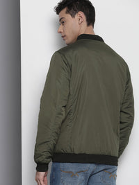 The Indian Garage Co Men Slim Fit Zip-Front Bomber Jacket with Zip Pockets