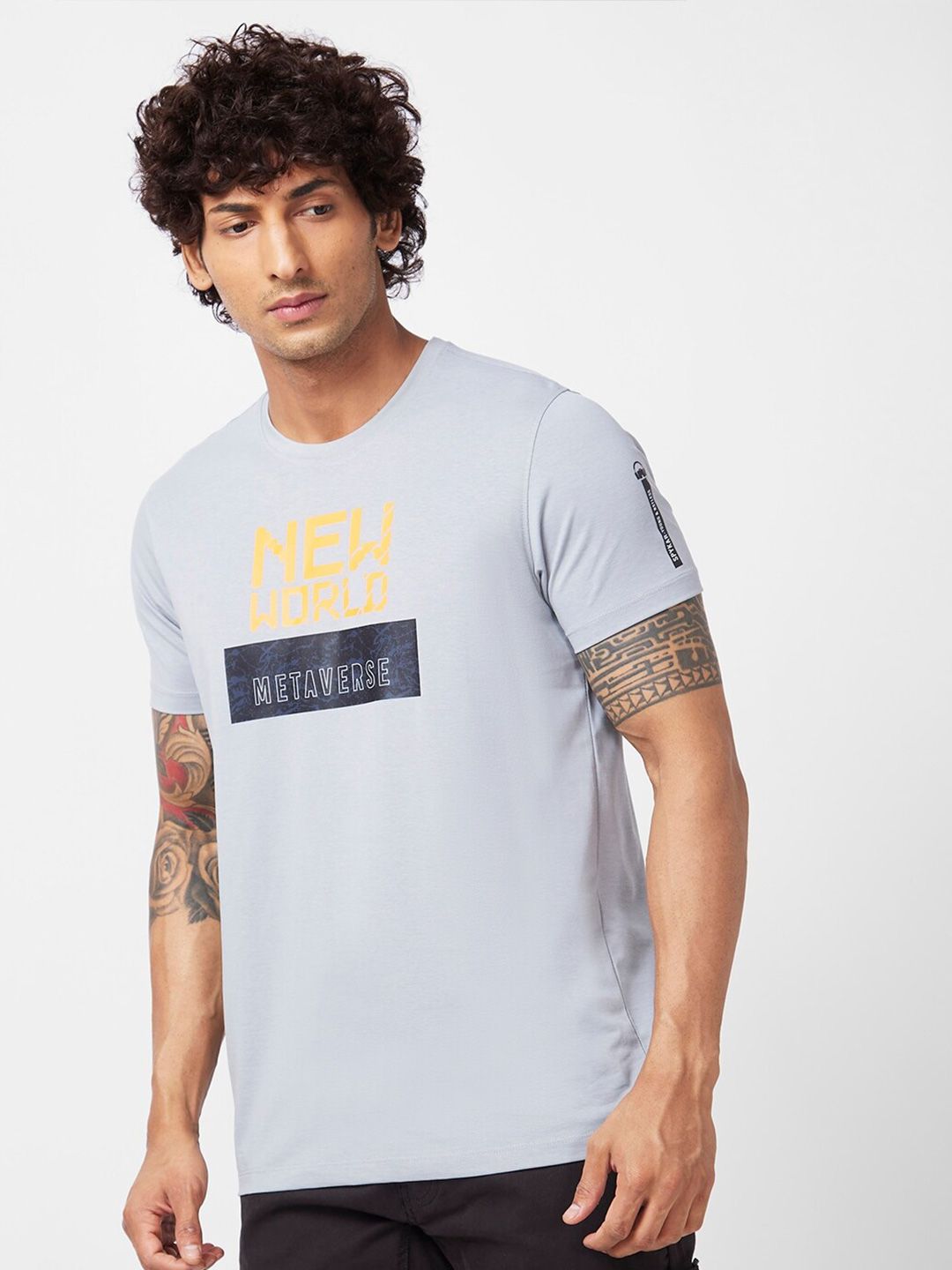 SPYKAR Typography Printed Slim Fit Cotton T-Shirt