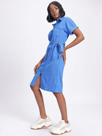 DressBerry Textured Belted Shirt Style Dress