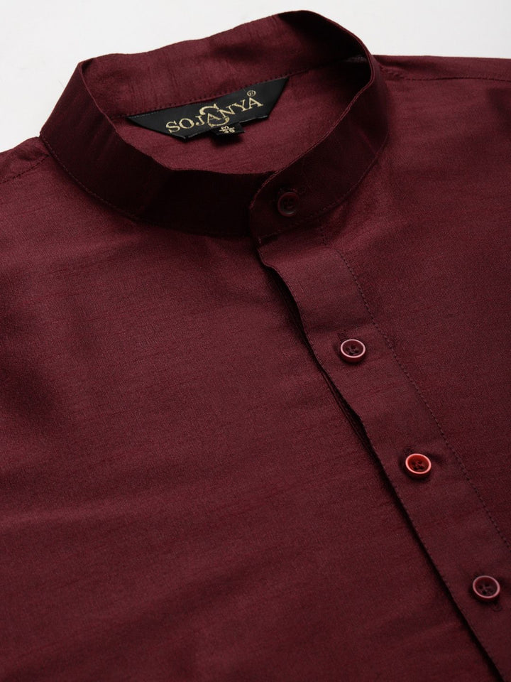 SOJANYA Men Maroon Kurta with Churidar & Nehru Jacket