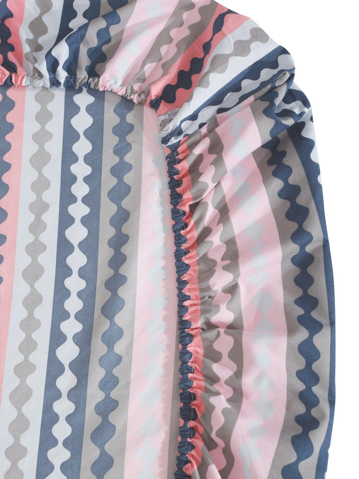 KLOTTHE Blue & Pink Printed 300TC Fitted Double King Bedsheet With 2 Pillow Covers